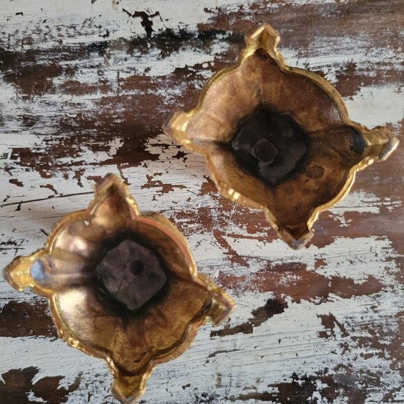 Pair of Vintage Victorian Art Nouveau Gold Tone Metal Candle Holders - Picture 7 of 8